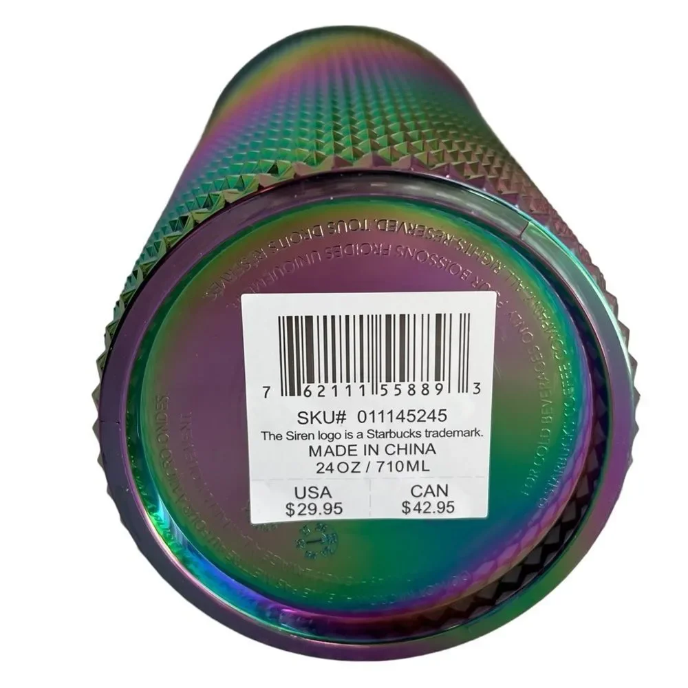 NWT Starbucks OIL SLICK Cold Cup Venti BLACK BLING Tumbler Rainbow Studded 2023